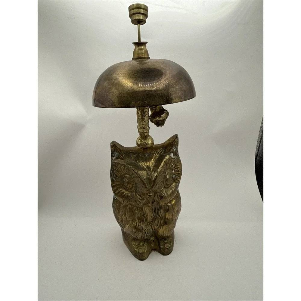Vintage Brass Owl Service Bell Figural Concierge Hotel General Store Counter